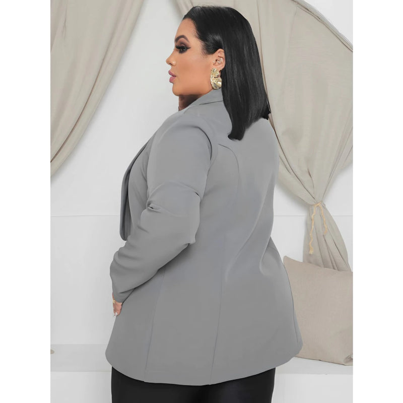 Blazer Feminino Plus Size Alfaiataria Casaco Manga Longa