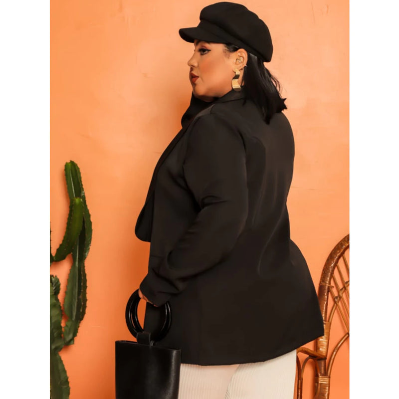 Blazer Feminino Plus Size Alfaiataria Casaco Manga Longa